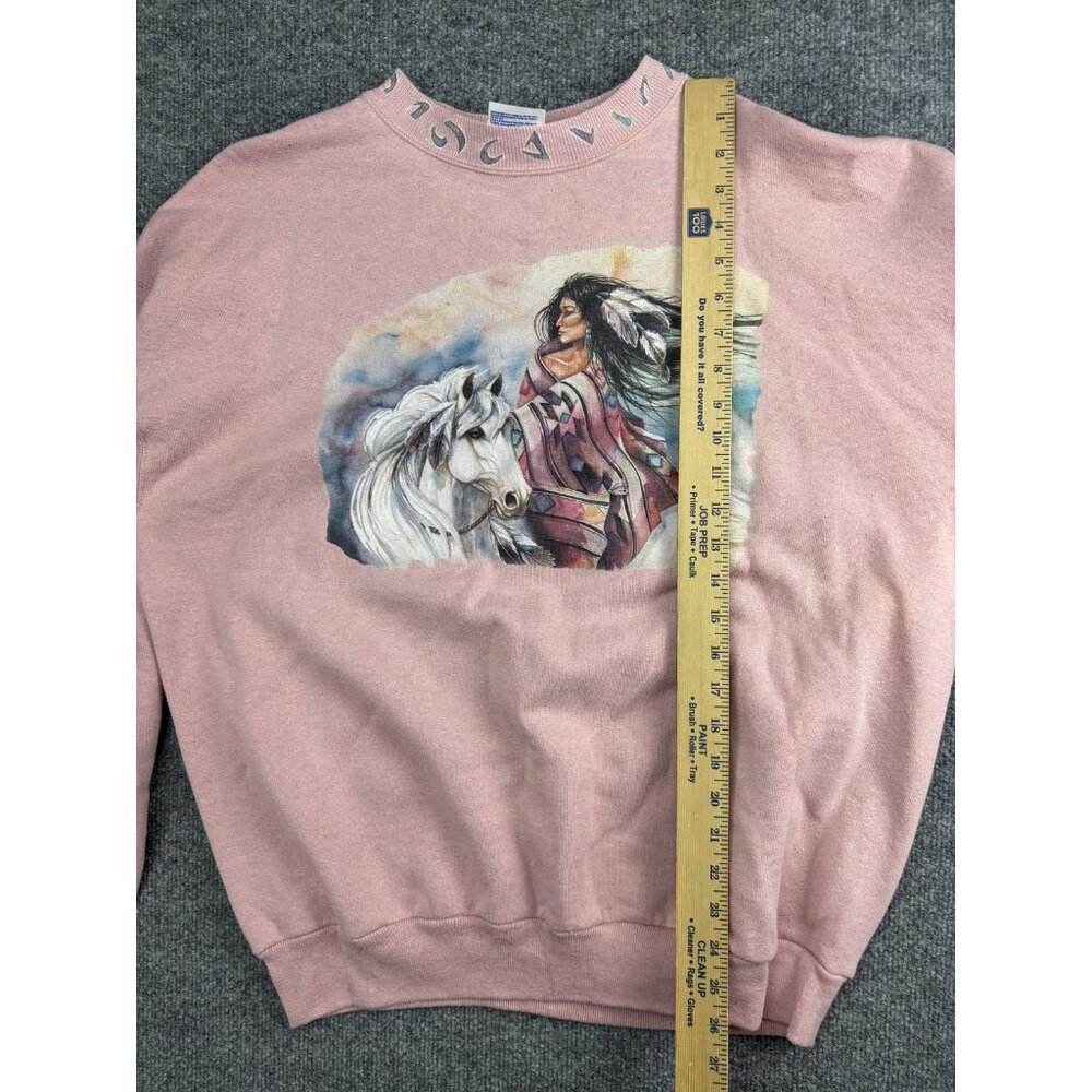 Vintage Native American Graphic Sweatshirt Women's XL‎ Pink Hanes Horse Western - Picture 5 of 10